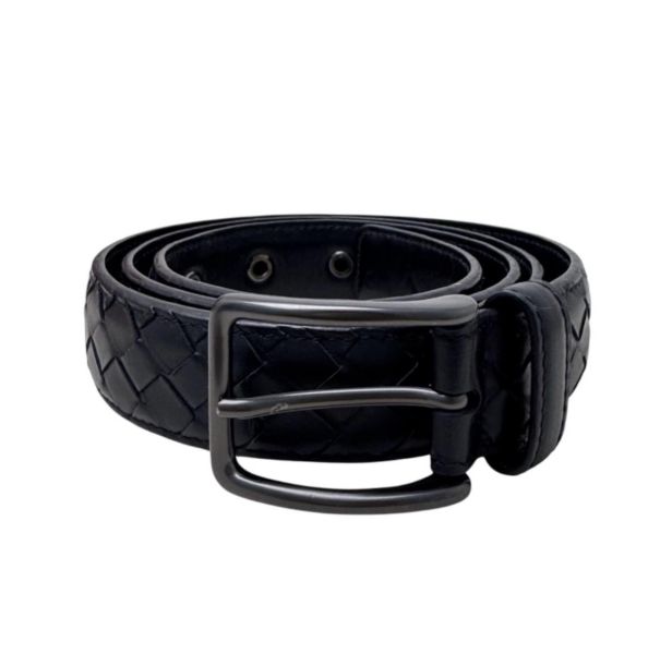 Bottega Veneta 黑頭 黑編織 皮帶 腰帶 