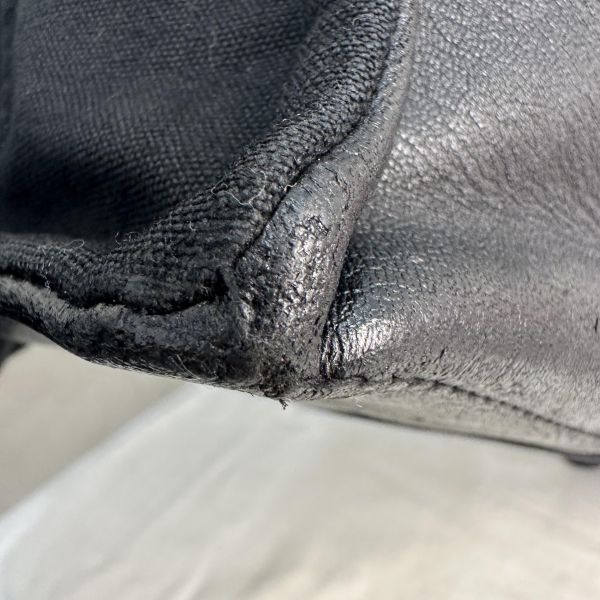 Hermès 黑色帆布拼皮革手提包 