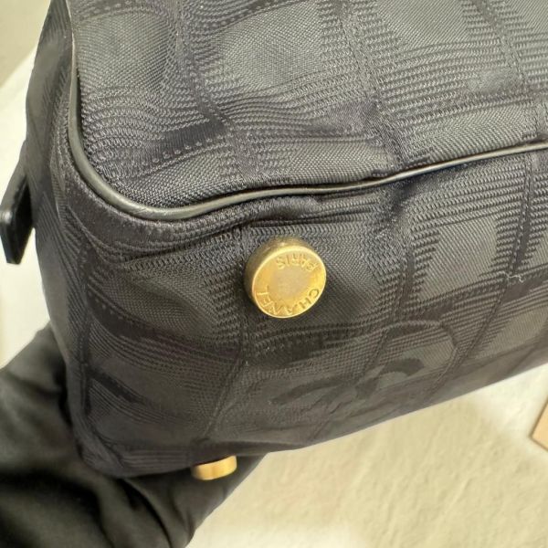 Chanel 黑色布面冰格拼皮棍 