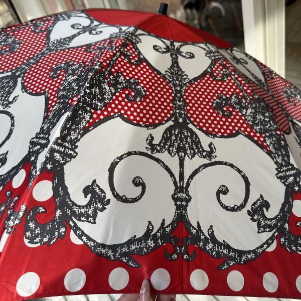 Dior 迪奧 法式復古 巴洛克風 紅白點點 華麗遮陽傘/雨傘 