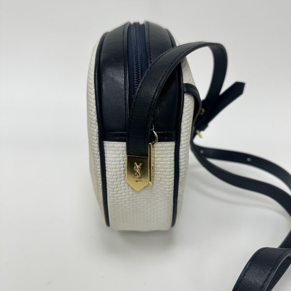 YSL Vintage 中古白色編織皮革信封斜背包包 