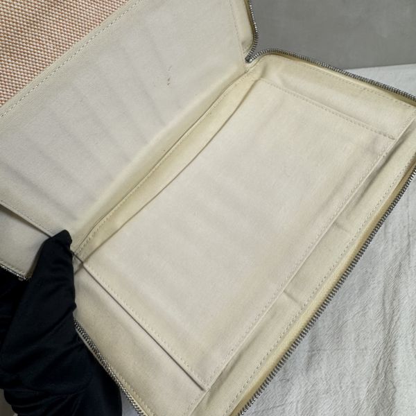 Hermes 髒橘拼色帆布亞麻ㄇ字拉鏈多功能手拿包 