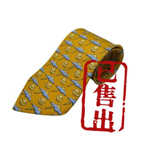 CELINE 黃 星球 太陽 雲 雷電圖案 領帶 絲綢（中古） 