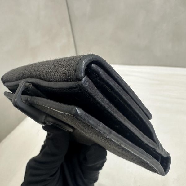 Gucci 中古黑色馬銜扣老花領錢袋短夾 