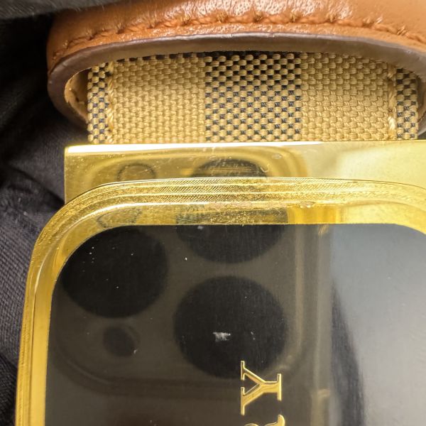 Burberry 金x黑頭 格紋棕色皮革 皮帶 腰帶 