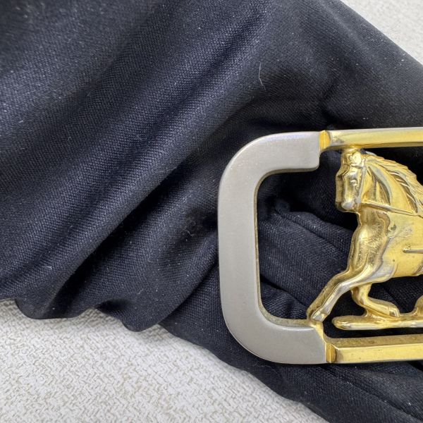 Celine 金x銀馬車頭 黑皮革 皮帶 腰帶 