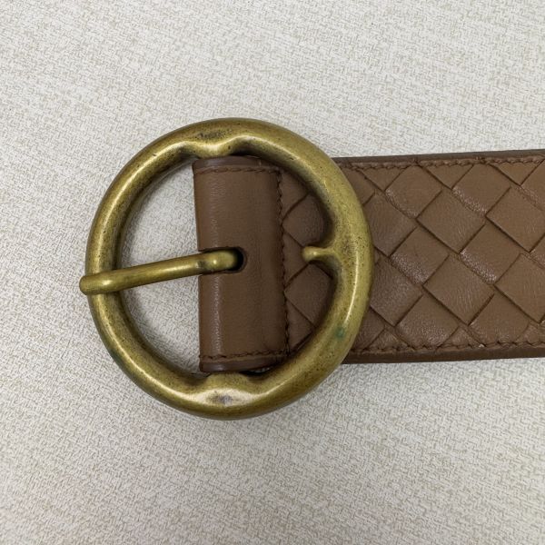 Bottega Veneta 金色圓頭 棕色編織 皮帶 腰帶 