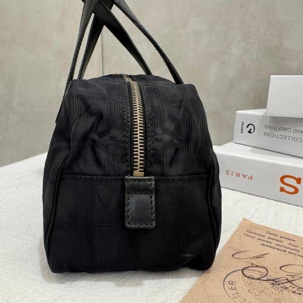 Chanel 黑色布面冰格拼皮棍 