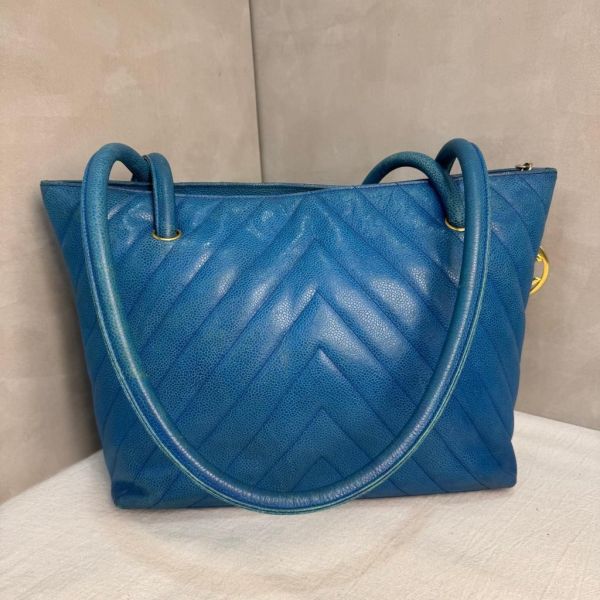 Chanel Vintage Chevron Caviar Tote 藍色 