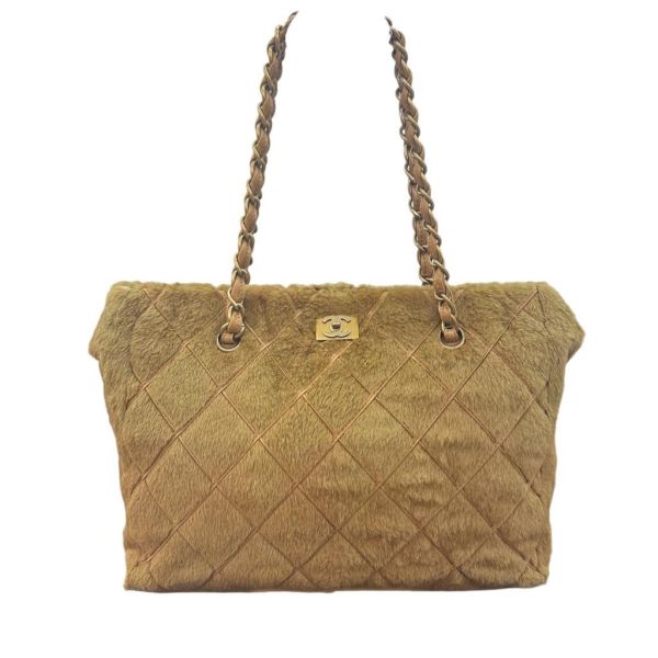 CHANEL 棕色皮草托特包 