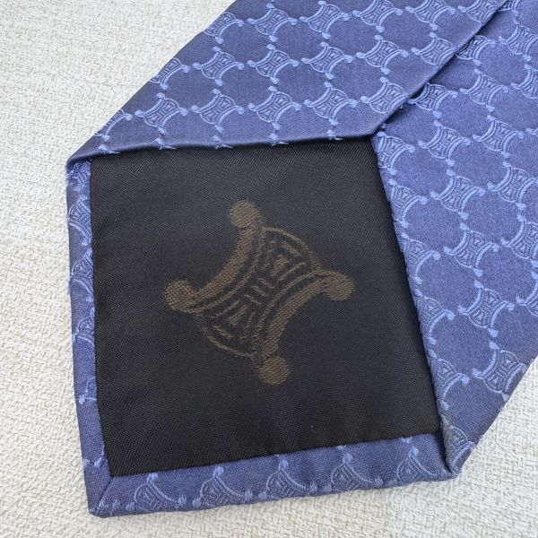 CELINE 藍 滿版凱旋門Logo 領帶 領結 （中古） 