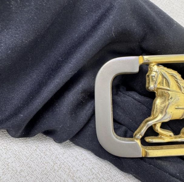 Celine 金x銀馬車頭 黑皮革 皮帶 腰帶 