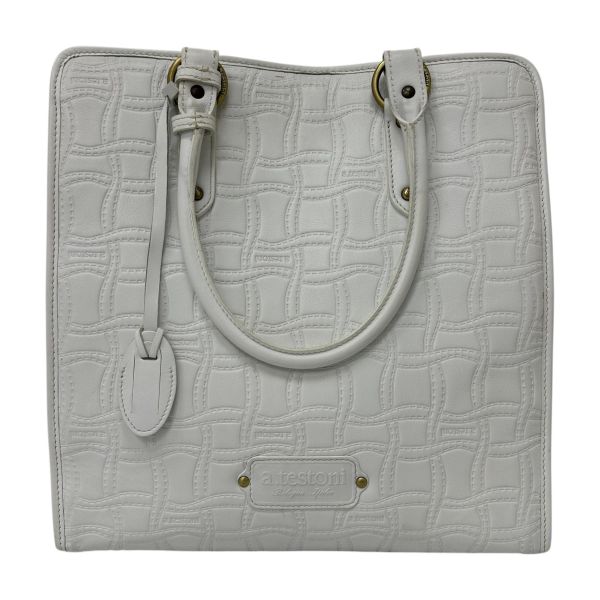 Testoni 鐵獅東尼 編織紋壓花象牙白托特包 