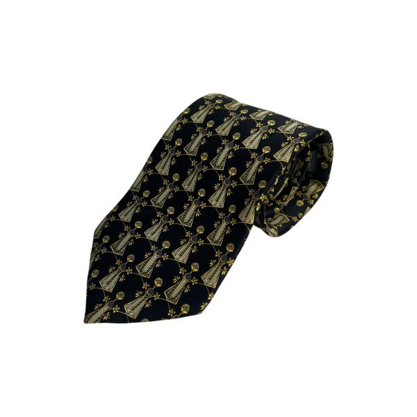 Lanvin 黑色復古風幾何圖案領帶 領結 絲綢（中古） 