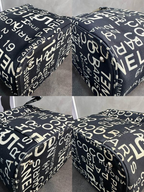 CHANEL 黑白字母塗鴉帆布肩背手提化妝箱* 