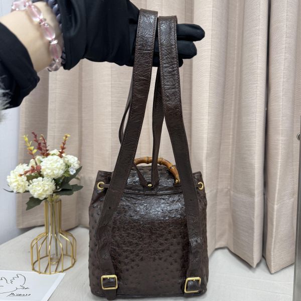 Gucci鴕鳥皮竹節雙肩包 