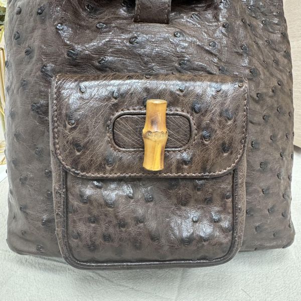 Gucci鴕鳥皮竹節雙肩包 