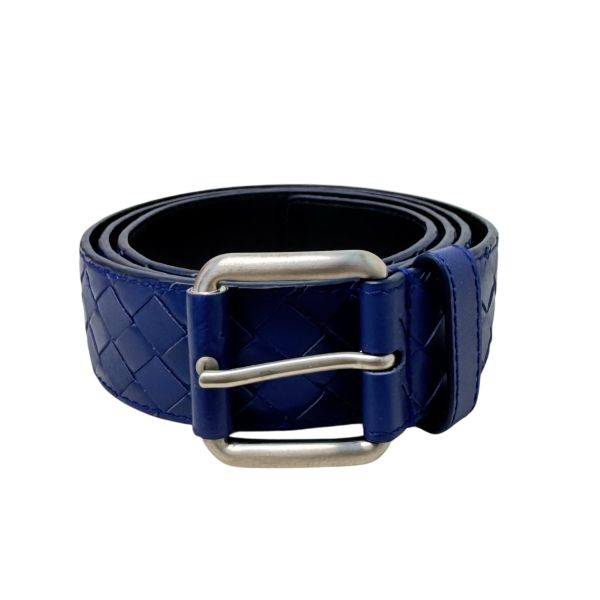 Bottega Veneta 銀頭 藍編織 皮帶 腰帶 