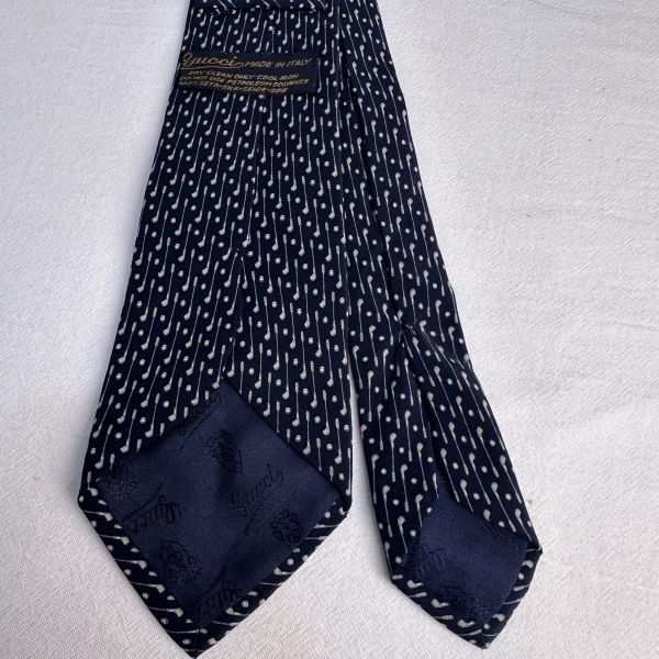 Gucci 藏青色高爾夫球桿圖案領帶 領結 絲綢（中古） 
