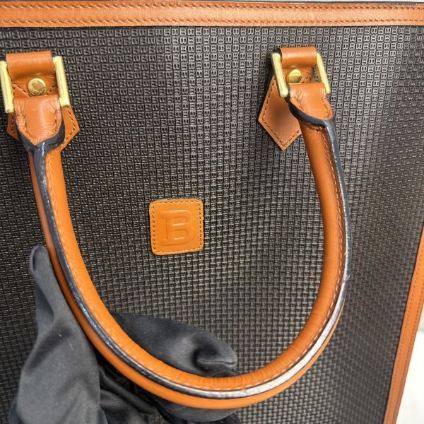 Bally 復古浮雕B黑棕雙色皮革手提包Tote Bag /公事包* 
