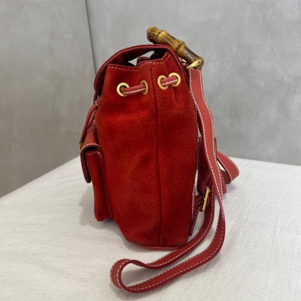 Gucci 竹子絨面紅後背包 