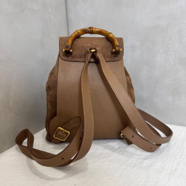 Gucci 竹子絨面咖後背包 