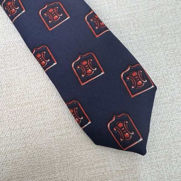 CELINE 藍 凱旋門圖案 領帶 領結 絲綢（中古） 