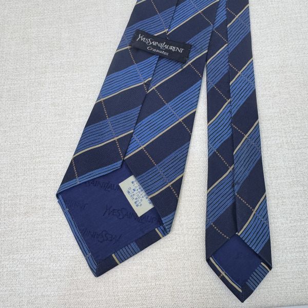YSL 藍格紋 領帶 領結 絲綢（中古） 