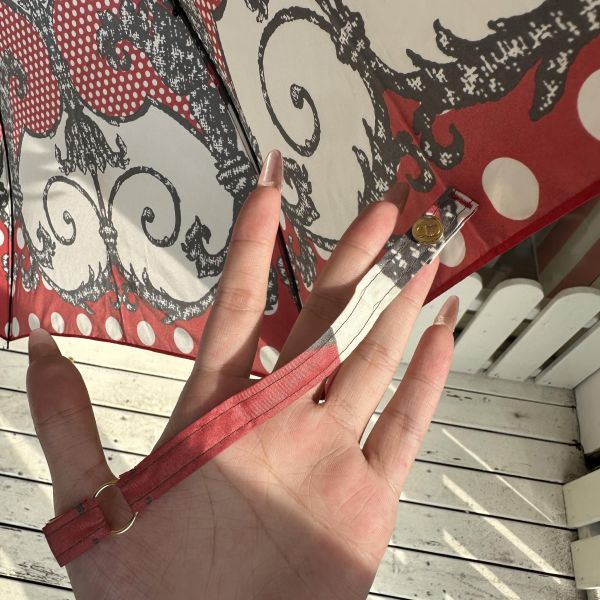 Dior 迪奧 法式復古 巴洛克風 紅白點點 華麗遮陽傘/雨傘 