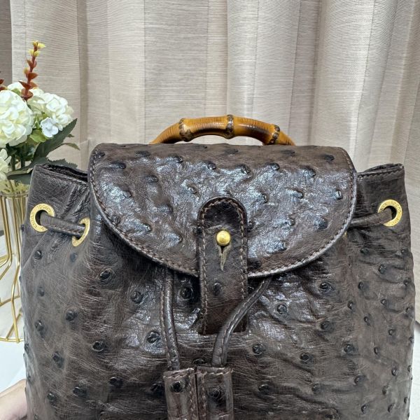 Gucci鴕鳥皮竹節雙肩包 