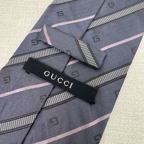 GUCCI 藍 條紋 領帶 領結 絲綢（中古） 