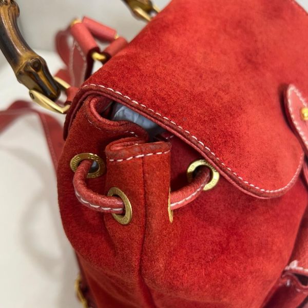 Gucci 竹子絨面紅後背包 
