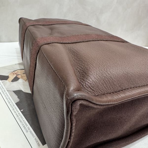 Hermès 帆布拼皮革手提包 