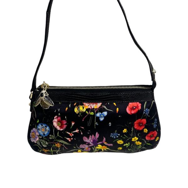Gucci Flora Pochette Mini 中古蜥蜴皮緞面花卉琉璃小蜜蜂麻將包 