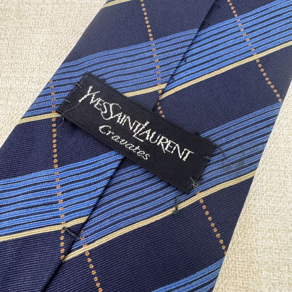 YSL 藍格紋 領帶 領結 絲綢（中古） 