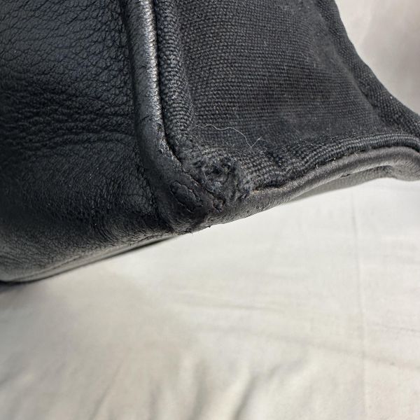 Hermès 黑色帆布拼皮革手提包 