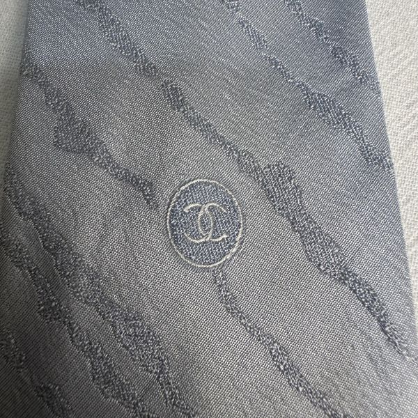 CHANEL 藍灰色斜條紋領帶 領結 絲綢（中古） 