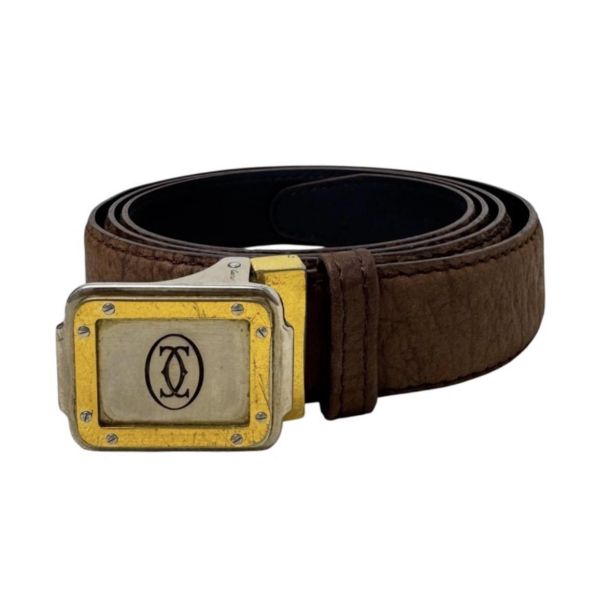 Cartier 卡地亞 金x銀頭 棕色皮革 皮帶 腰帶 