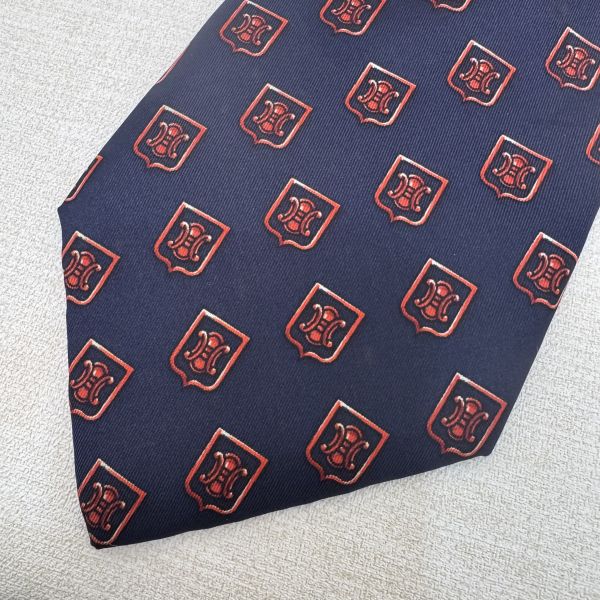 CELINE 藍 凱旋門圖案 領帶 領結 絲綢（中古） 