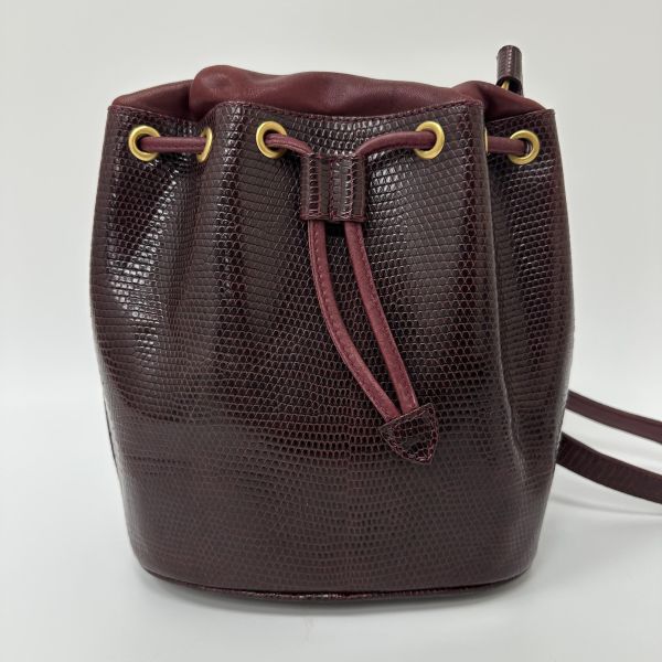 Gucci 古馳 酒紅色壓紋皮革水桶包 