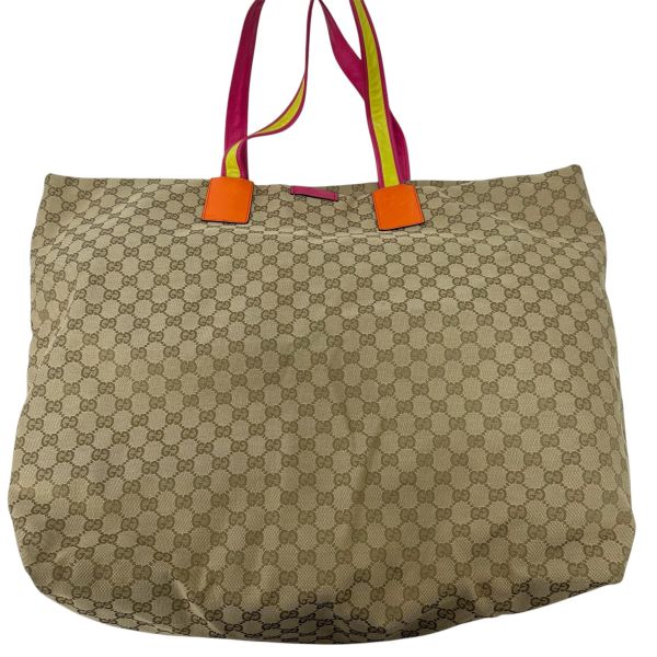 Gucci 古馳 超大購物米色帆布托特包 