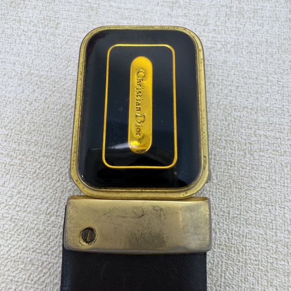 DIOR 金x黑頭 黑皮革 皮帶 腰帶 