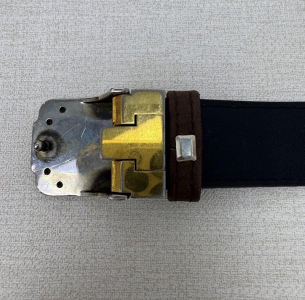 Cartier 卡地亞 金x銀頭 棕色皮革 皮帶 腰帶 