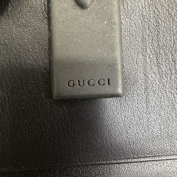Gucci 中古黑色馬銜扣老花領錢袋短夾 