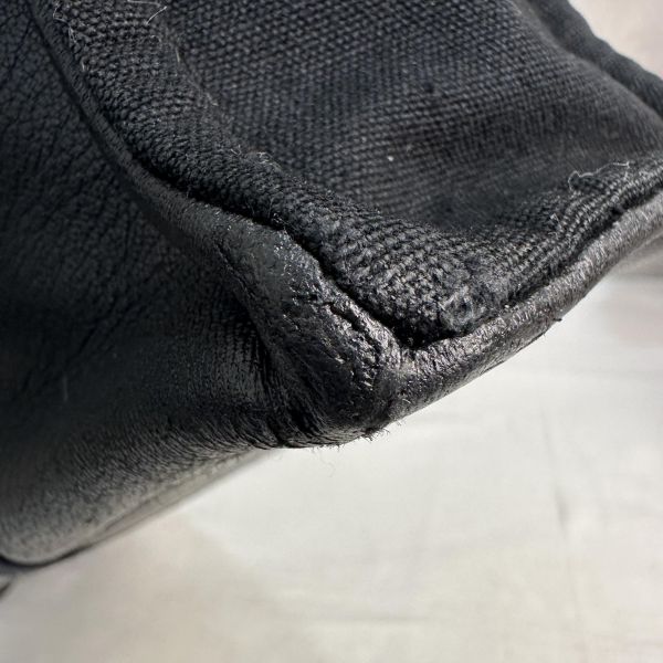 Hermès 黑色帆布拼皮革手提包 