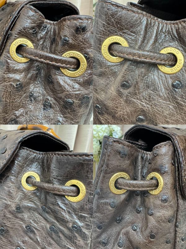 Gucci鴕鳥皮竹節雙肩包 