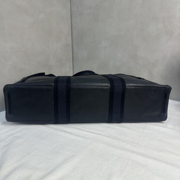 Hermès 黑色帆布拼皮革手提包 