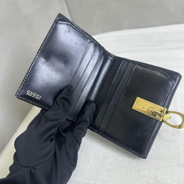 GUCCI 中古 黑色金扣G LOGO 短夾 
