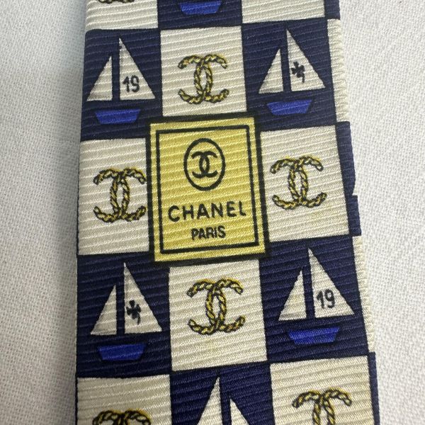 Chanel 帆船雙C 領帶 領結 絲綢 義大利製（中古） 