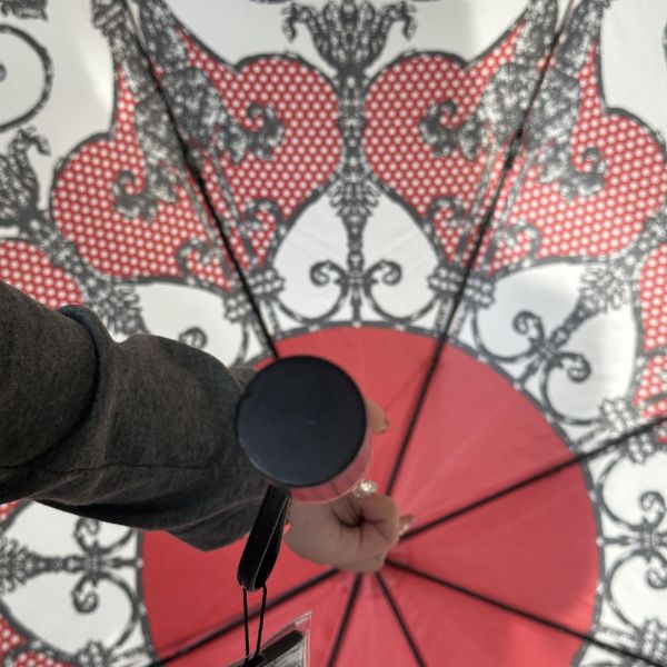 Dior 迪奧 法式復古 巴洛克風 紅白點點 華麗遮陽傘/雨傘 